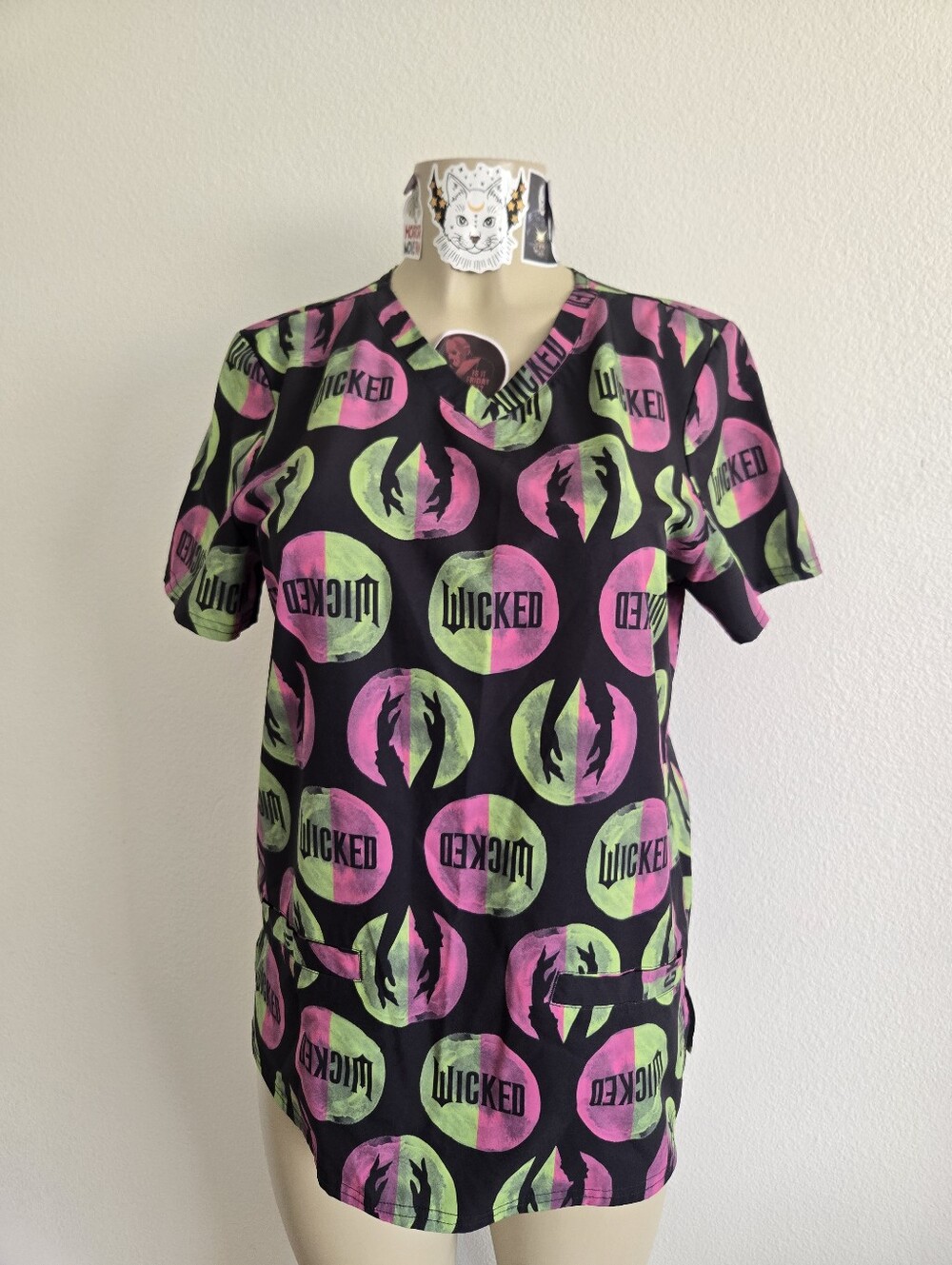 Unbranded Men’s Black Scrub Top with Pink & Lime Wicked Print
